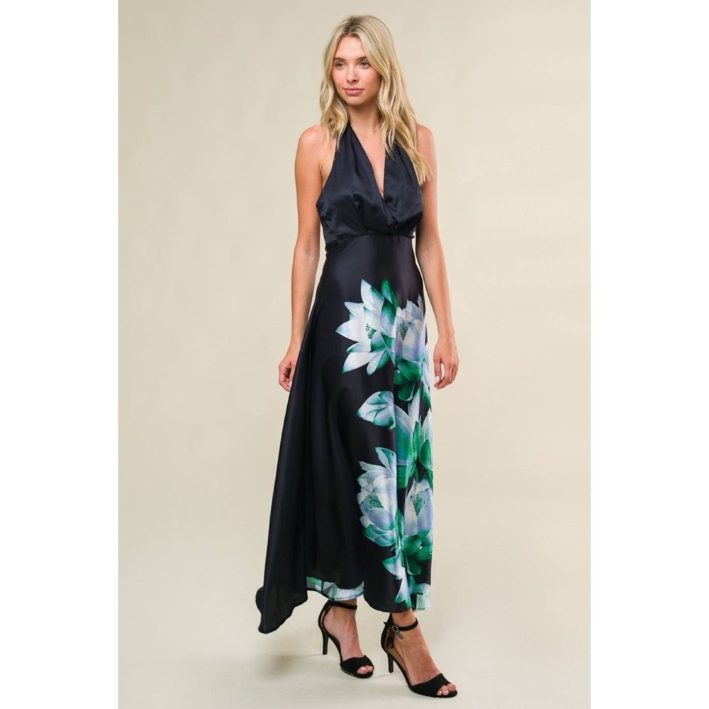Teal Floral Party Dress - Picture 3 of 5